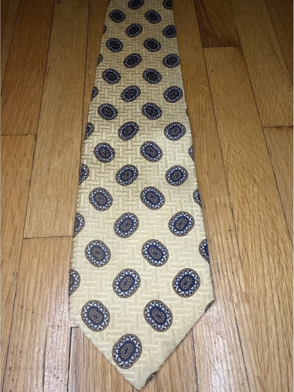 Vintage Robert Talbott Patrick James Silk Tie Gold Blue Medallion USA Wide